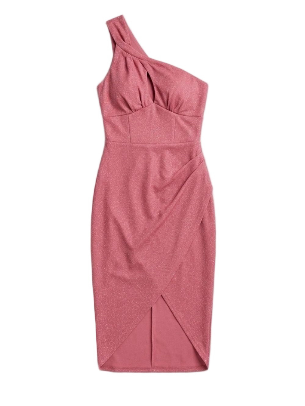 ASOS Curve Metallic Pink One Shoulder Bodycon Dress Ruched Slit Size 14